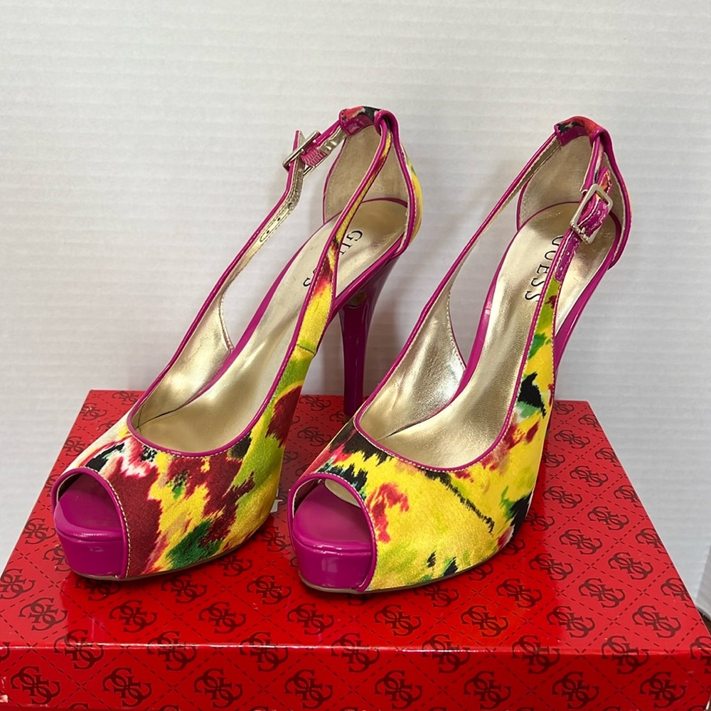 Guess Yellow/Multi Satin High Heel